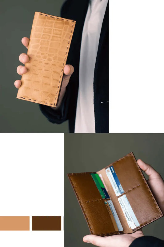 The Volonté – Veg-Tan Croc Leather Long Wallet (brown Inside)