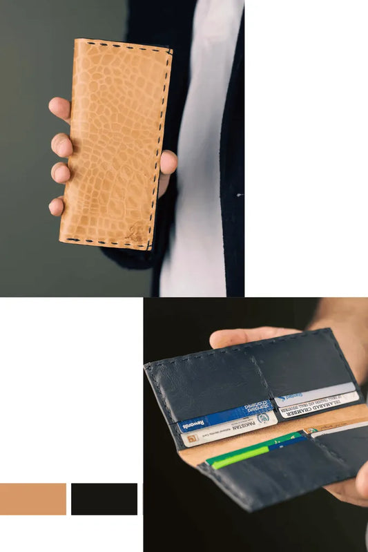 The Volonté – Veg-Tan Croc Leather Long Wallet (Black Inside)