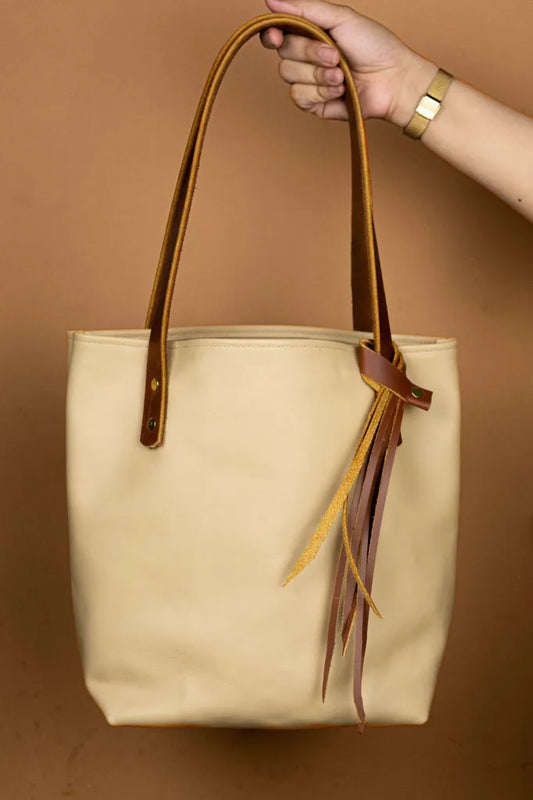 The Julie - Beige Leather Tote Bag