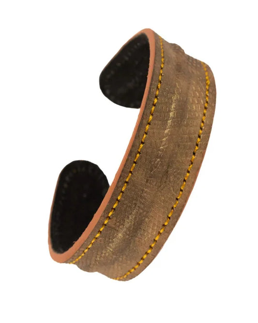 The Grit - Bronze Lizard Texture - Kara Style Leather Bracelet / Leather Cuff