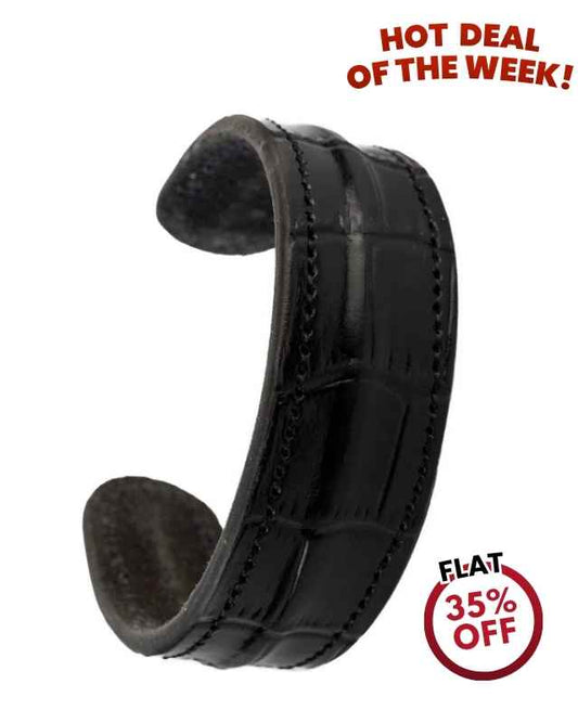 The Grit - Black Croc - Kara Style Leather Bracelet / Leather Cuff
