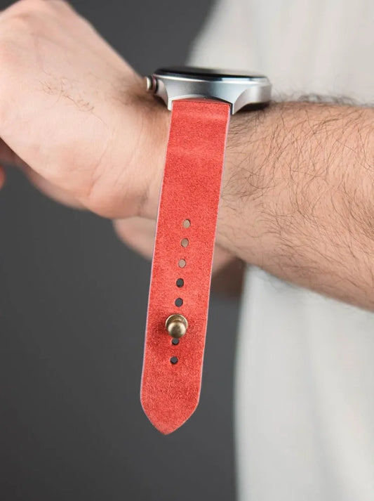 Salmon Red Suede Leather Watch Strap - Quick Release Pins - The Hermoso