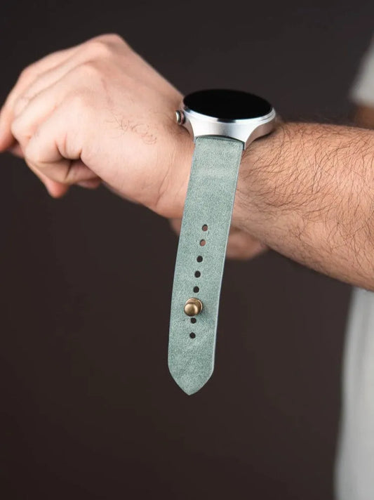 Sage Green Suede Leather Watch Strap - Quick Release Pins - The Hermoso