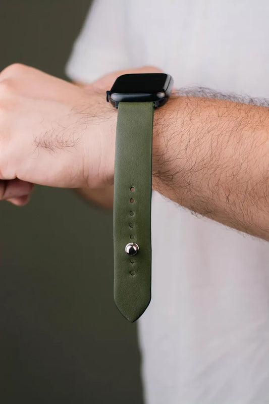 Olive Green Apple Watch Strap - Leather Strap