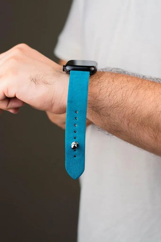 Cyan Blue Apple Watch Strap - Suede Leather Strap