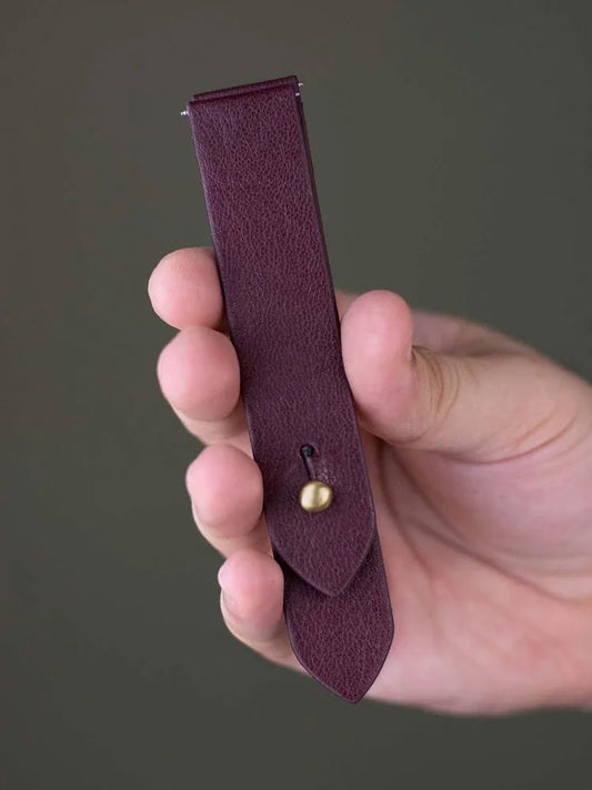Burgundy Leather Watch Strap - Quick Release Pins - The Hermoso