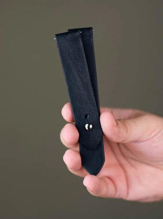 Black Leather Watch Strap - Quick Release Pins - The Hermoso