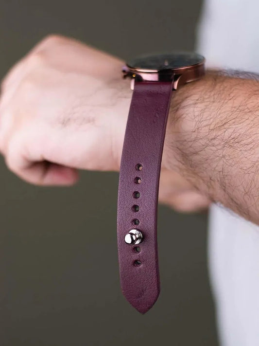 Burgundy Leather Watch Strap - Quick Release Pins - The Hermoso