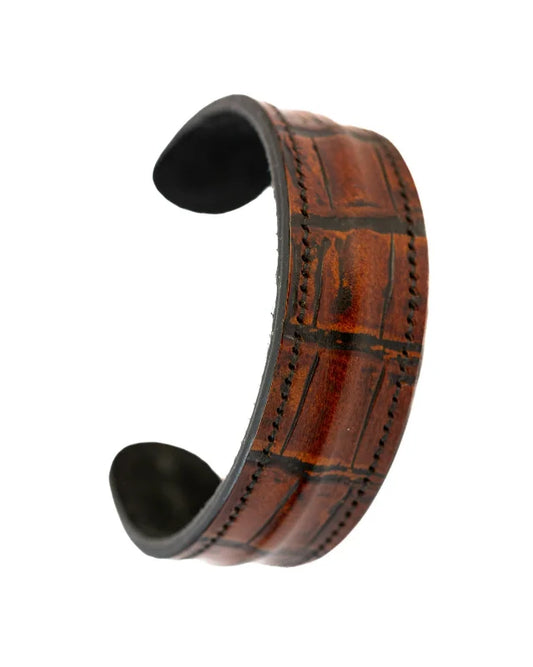The Grit - Red Brown Croc - Kara Style Leather Bracelet / Leather Cuff