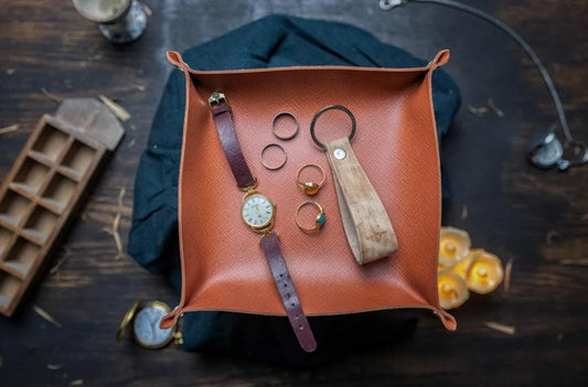 The Chouette - Tan Orange Leather Trinket Tray