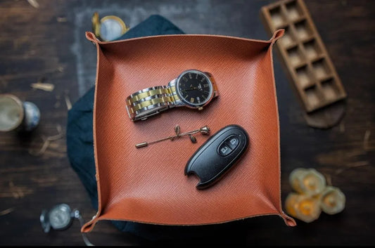 The Chouette - Tan Orange Leather Trinket Tray