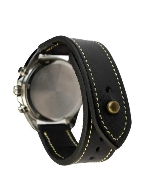 Black/beige Leather Watch Strap - Quick Release Pins - The Stellar