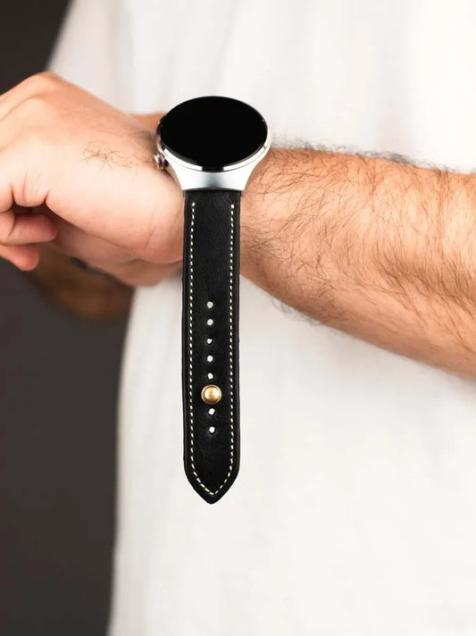 Black/beige Leather Watch Strap - Quick Release Pins - The Stellar