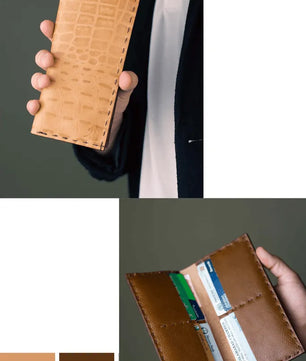 The Volonté – Veg-Tan Croc Leather Long Wallet (brown Inside)