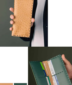 The Volonté – Veg-Tan Croc Leather Long Wallet (Green Inside)