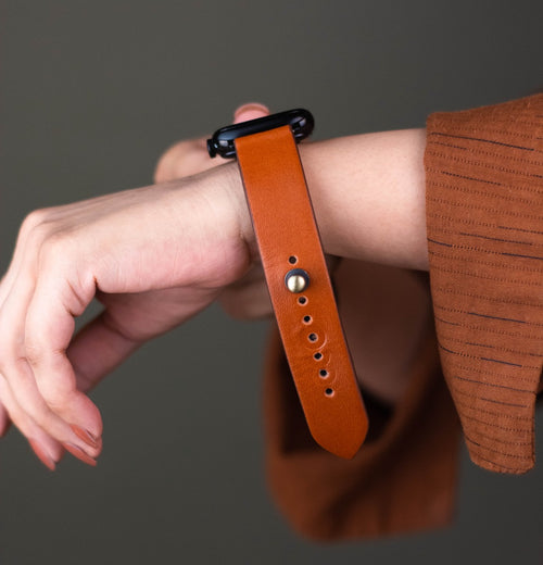 Tan Orange Leather Apple Watch Strap for Women