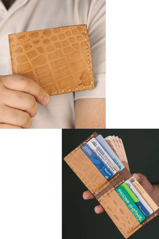 The Elegancia - Veg-Tan Croc Leather Bi-Fold Wallet
