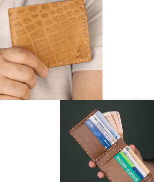 The Elegancia - Veg-Tan Croc Leather Bi-Fold Wallet