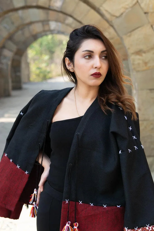 Black & Maroon | Handmade Premium Cardigan | Winter Wrap