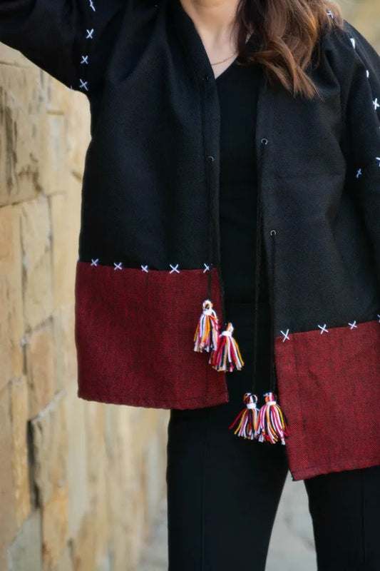 Black & Maroon | Handmade Premium Cardigan | Winter Wrap