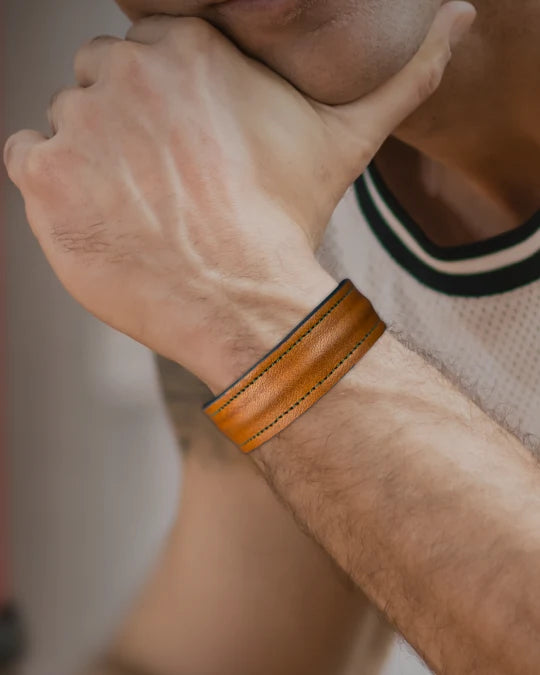 The Grit - Tan Brown - Kara Style Leather Bracelet / Leather Cuff