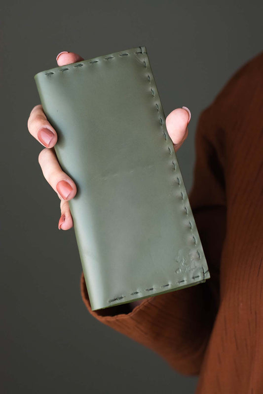 The Volonté – Olive Green Leather Long Wallet for women