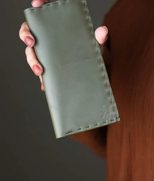 The Volonté – Olive Green Leather Long Wallet for women