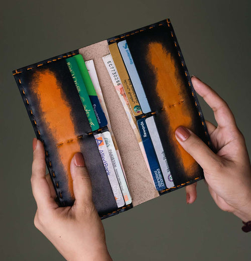 The Jules - Hand-Dyed Patina Leather Long Wallet for women
