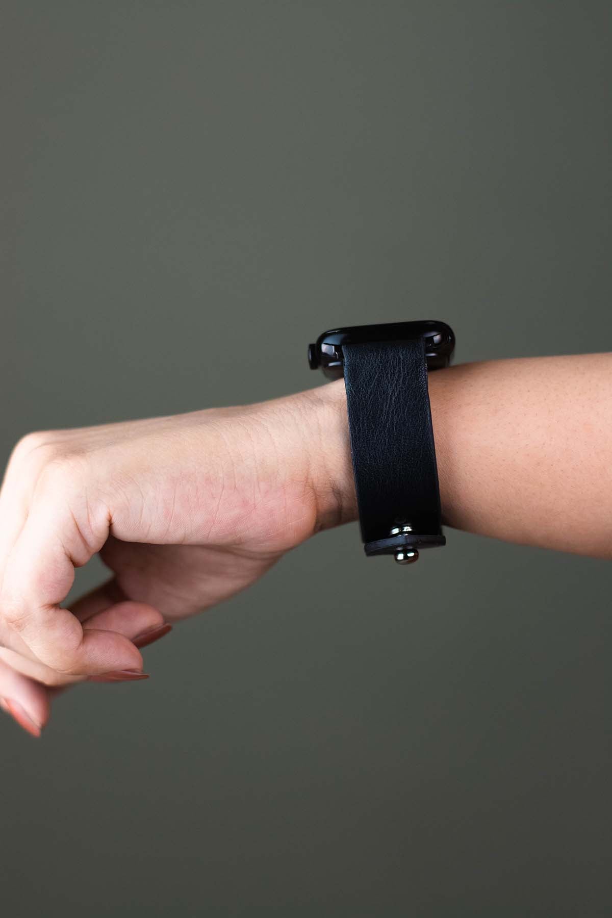 Black Leather Apple Watch Strap for Women