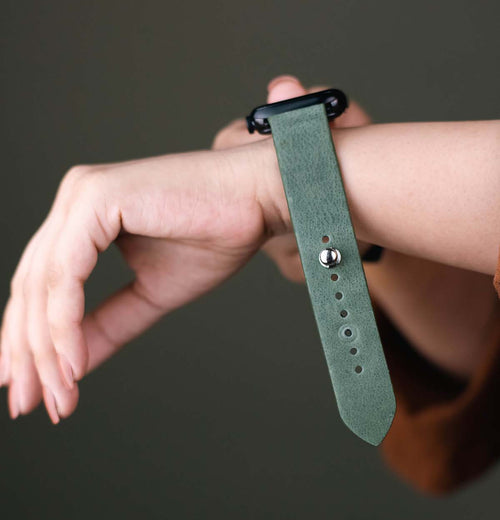 Olive Green Leather Apple Watch Strap for women