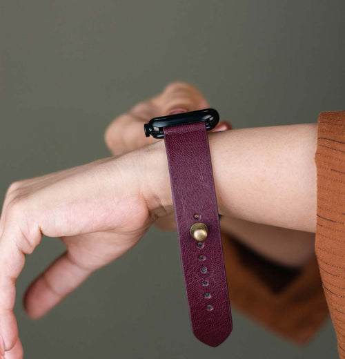 Burgundy Leather Apple Watch Strap for Women