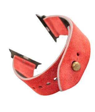 Salmon Red Apple Watch Strap - Suede Leather Strap