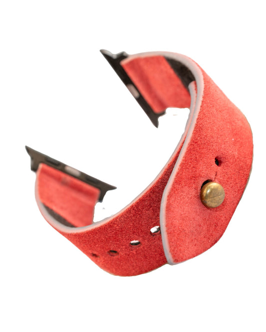 Salmon Red Apple Watch Strap - Suede Leather Strap