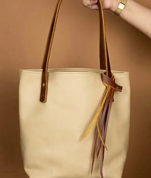 The Julie - Beige Leather Tote Bag