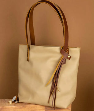 The Julie - Beige Leather Tote Bag