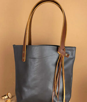 The Julie - Dark Gray Leather Tote Bag