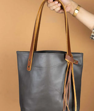 The Julie - Dark Gray Leather Tote Bag