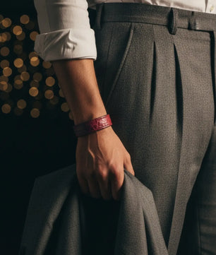 The Grit - Mahogany Textured - Kara Style Leather Bracelet / Leather Cuff