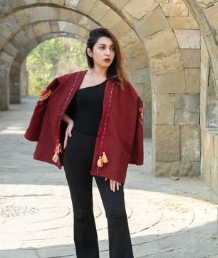 Maroon | Handmade Premium Cardigan | Winter Wrap
