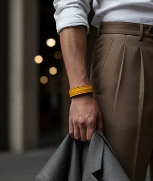 The Grit - Mustard Yellow - Kara Style Leather Bracelet / Leather Cuff