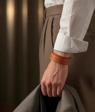 The Grit - Tan Orange - Kara Style Leather Bracelet / Leather Cuff