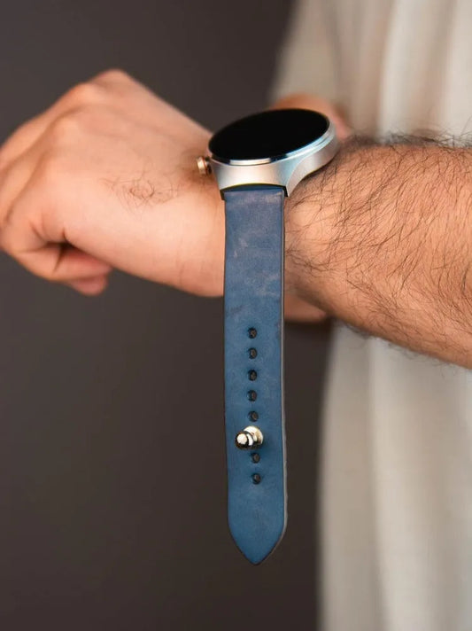 Powdered Blue Leather Watch Strap - Quick Release Pins - The Hermoso