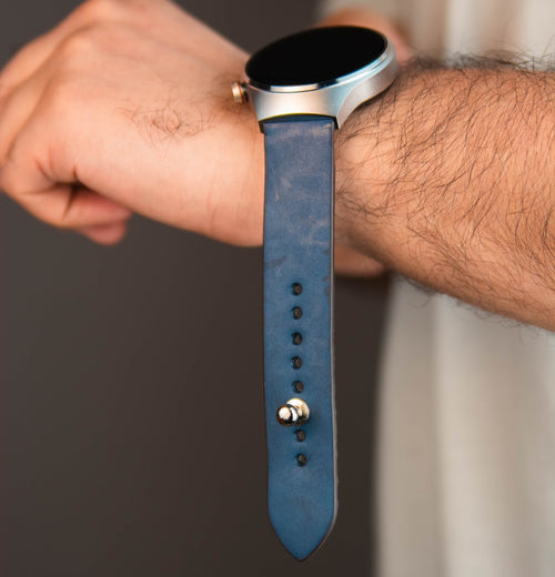 Powdered Blue Leather Watch Strap - Quick Release Pins - The Hermoso