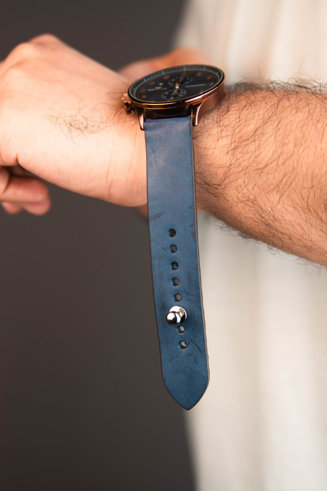 Powdered Blue Leather Watch Strap - Quick Release Pins - The Hermoso