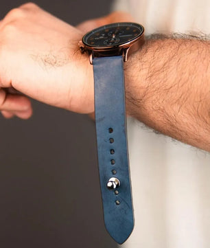 Powdered Blue Leather Watch Strap - Quick Release Pins - The Hermoso