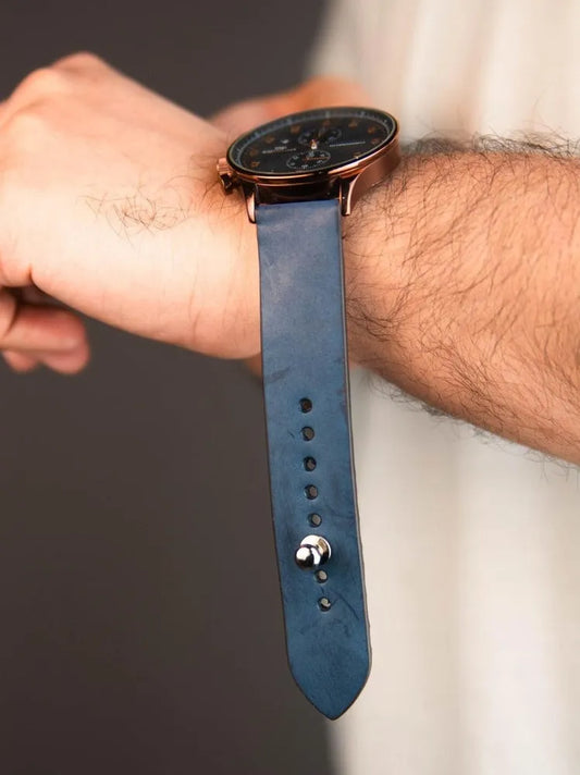 Powdered Blue Leather Watch Strap - Quick Release Pins - The Hermoso