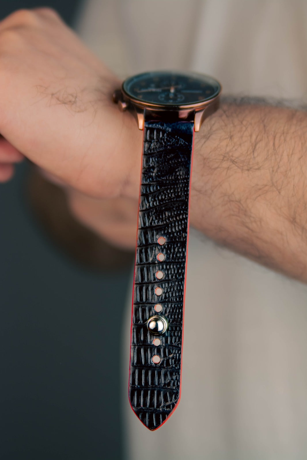 Black Veg-Tan Lizard Leather Watch Strap - The Hermoso