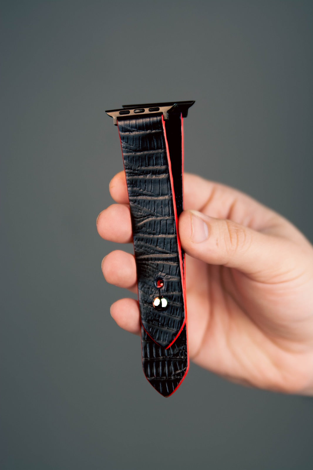 Black Veg-Tan Lizard Leather Apple Watch Strap - Pure Leather Strap