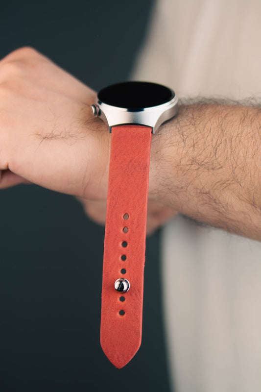 Salmon Red Leather Watch Strap - Quick Release Pins - The Hermoso