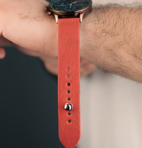 Salmon Red Leather Watch Strap - The Hermoso